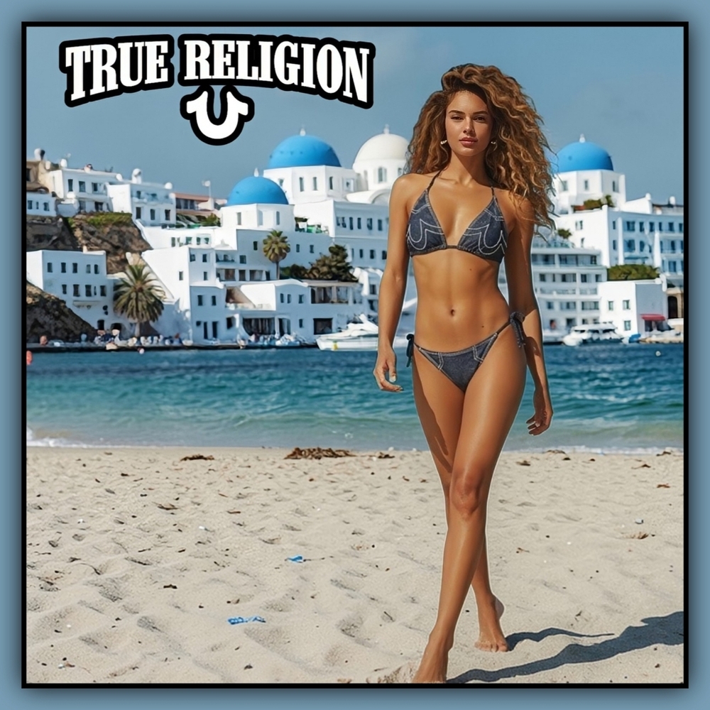Rare True Religion Denim Dark Wash Look Bikini size Small